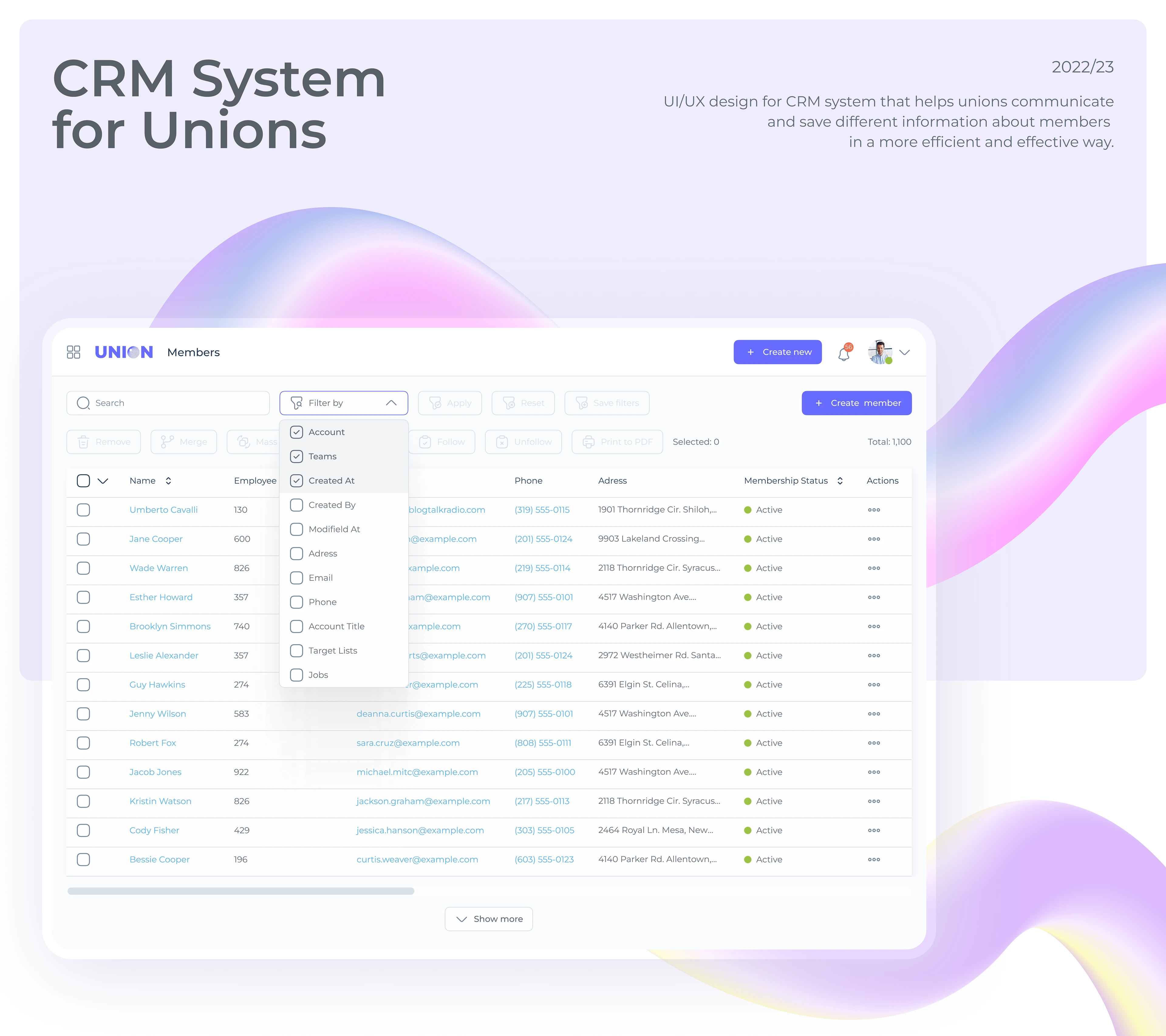 unions crm system ux-ui design