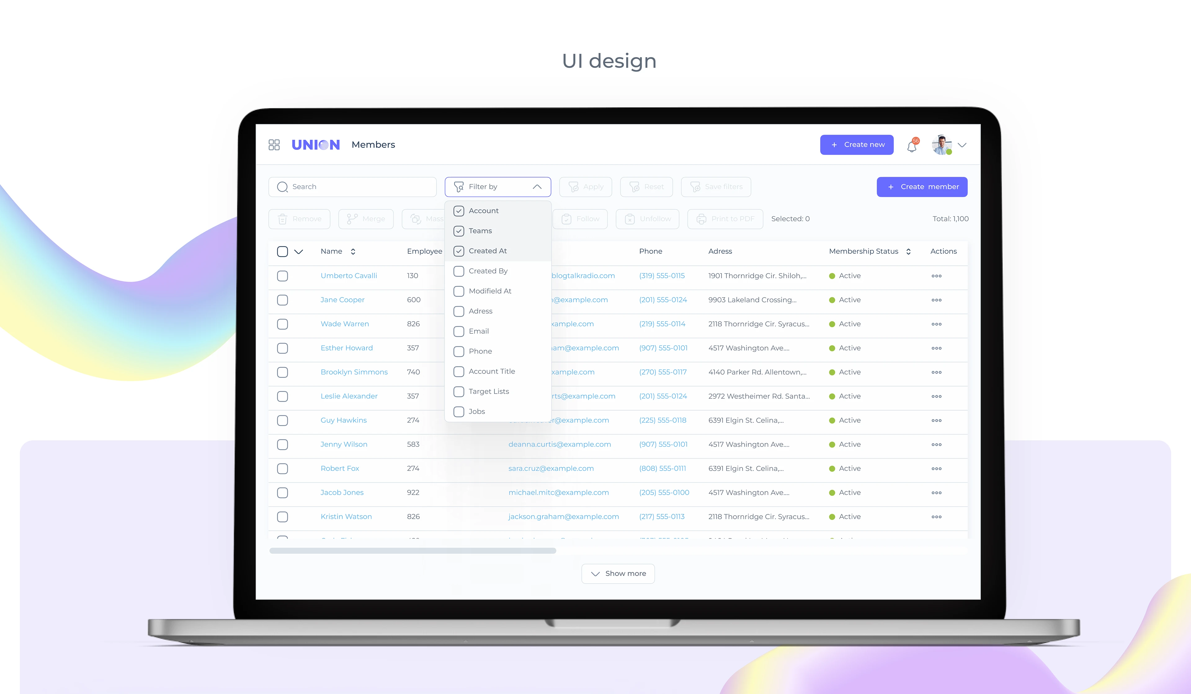 unions crm system ux-ui design